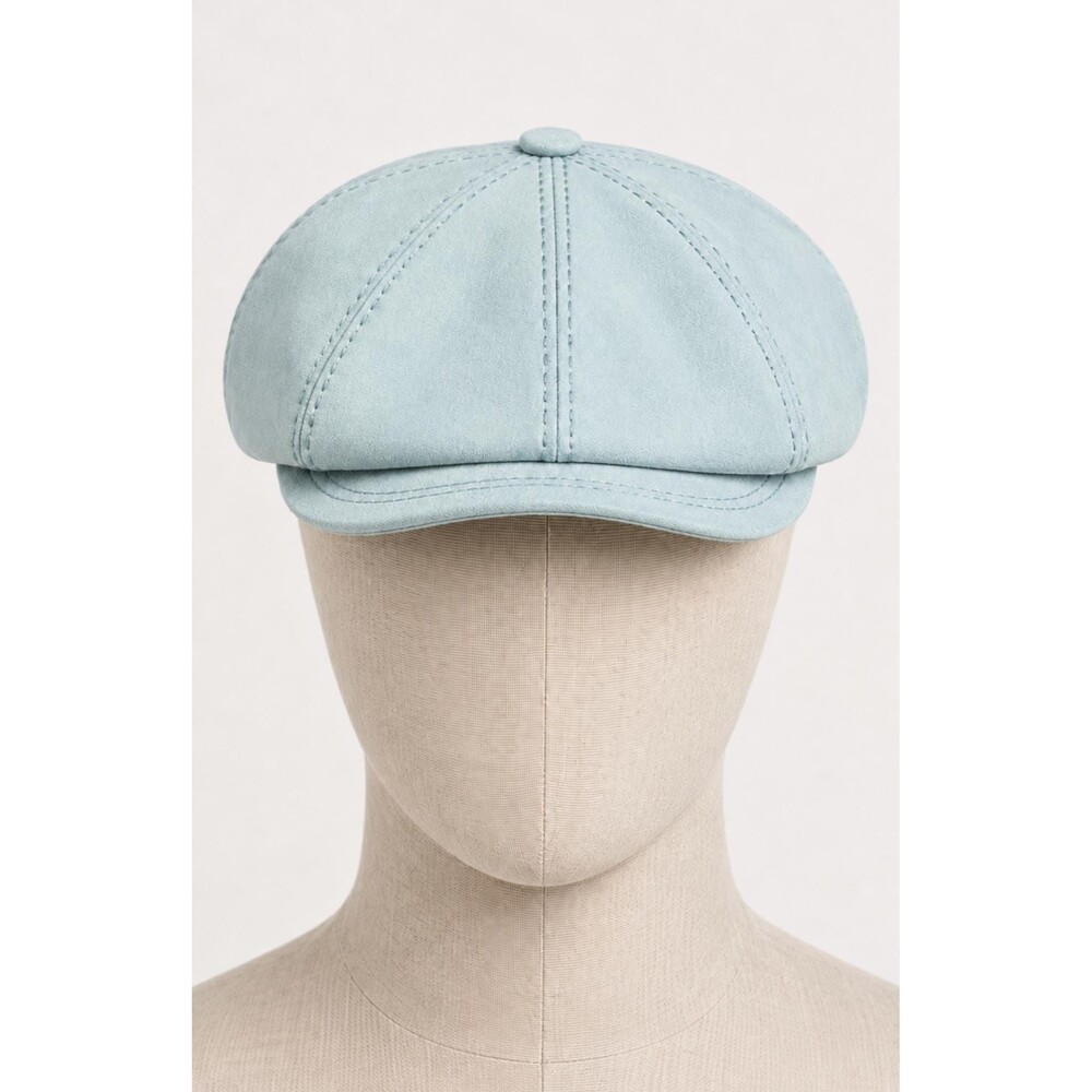 Liz Claiborne Light Blue Newsboy Cap Cabbie Baker Boy Hat Suede Look Women’s Fas